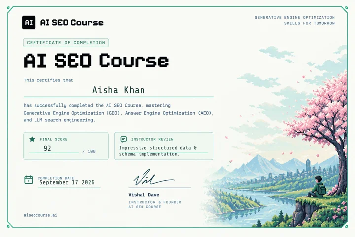AI SEO Certificate for Aisha Khan