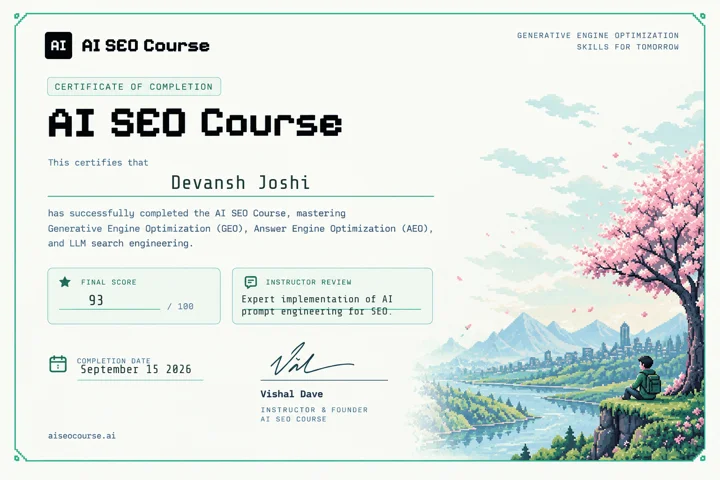 AI SEO Certificate for Devansh Joshi