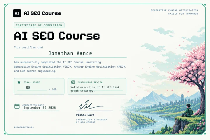 AI SEO Certificate for Jonathan Vance