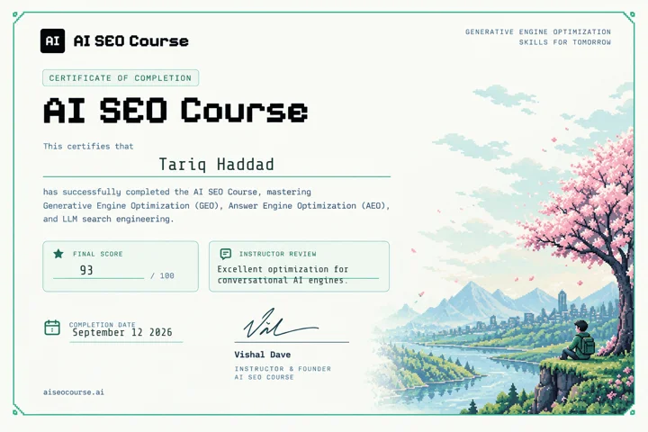 AI SEO Certificate for Tariq Haddad